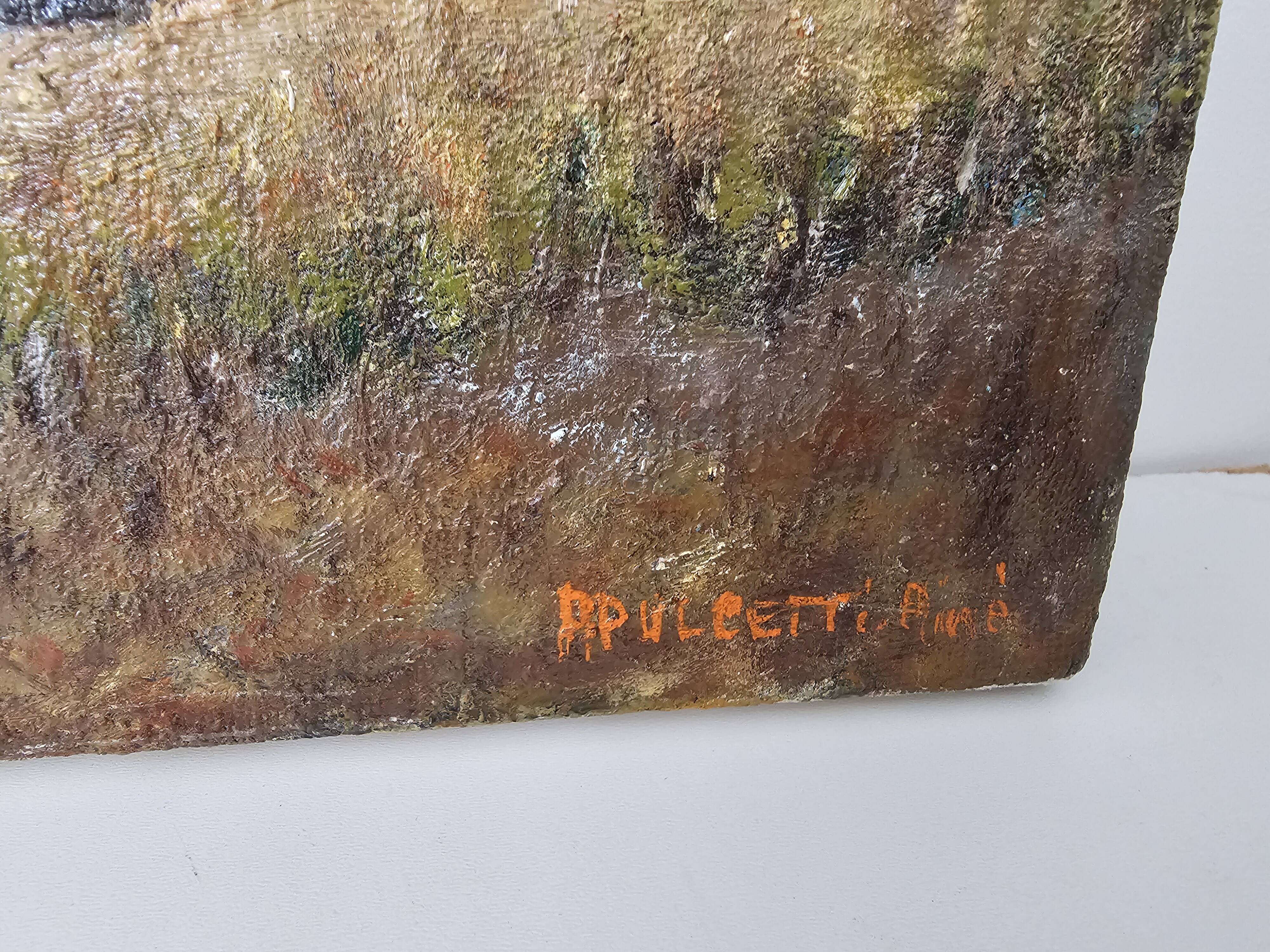 Painting - Oil on canvas View of the Ambérieu en Bugey mountain Signed Aimé Apul