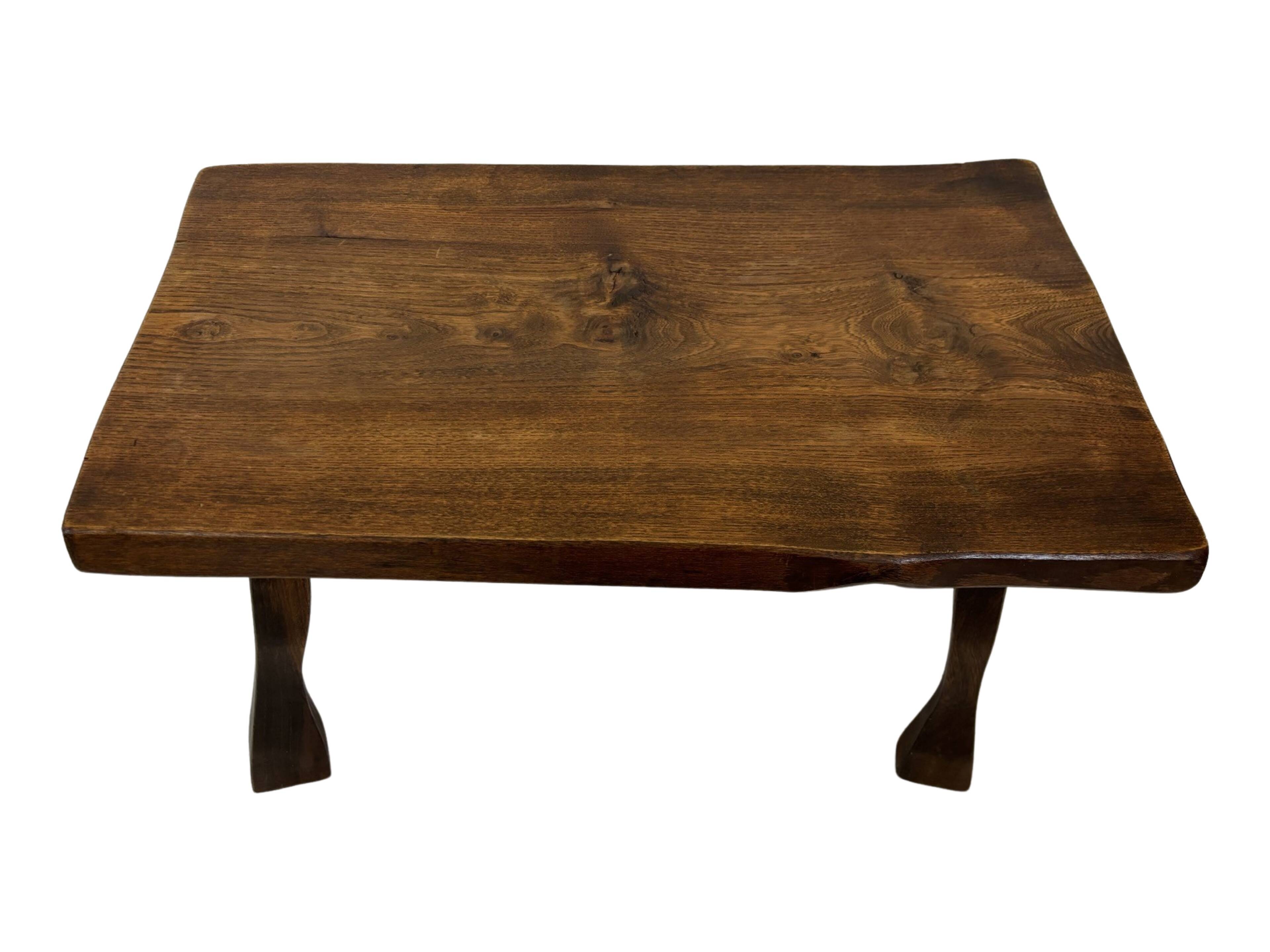 Vintage brutalist side table minimalistic design in dark wood