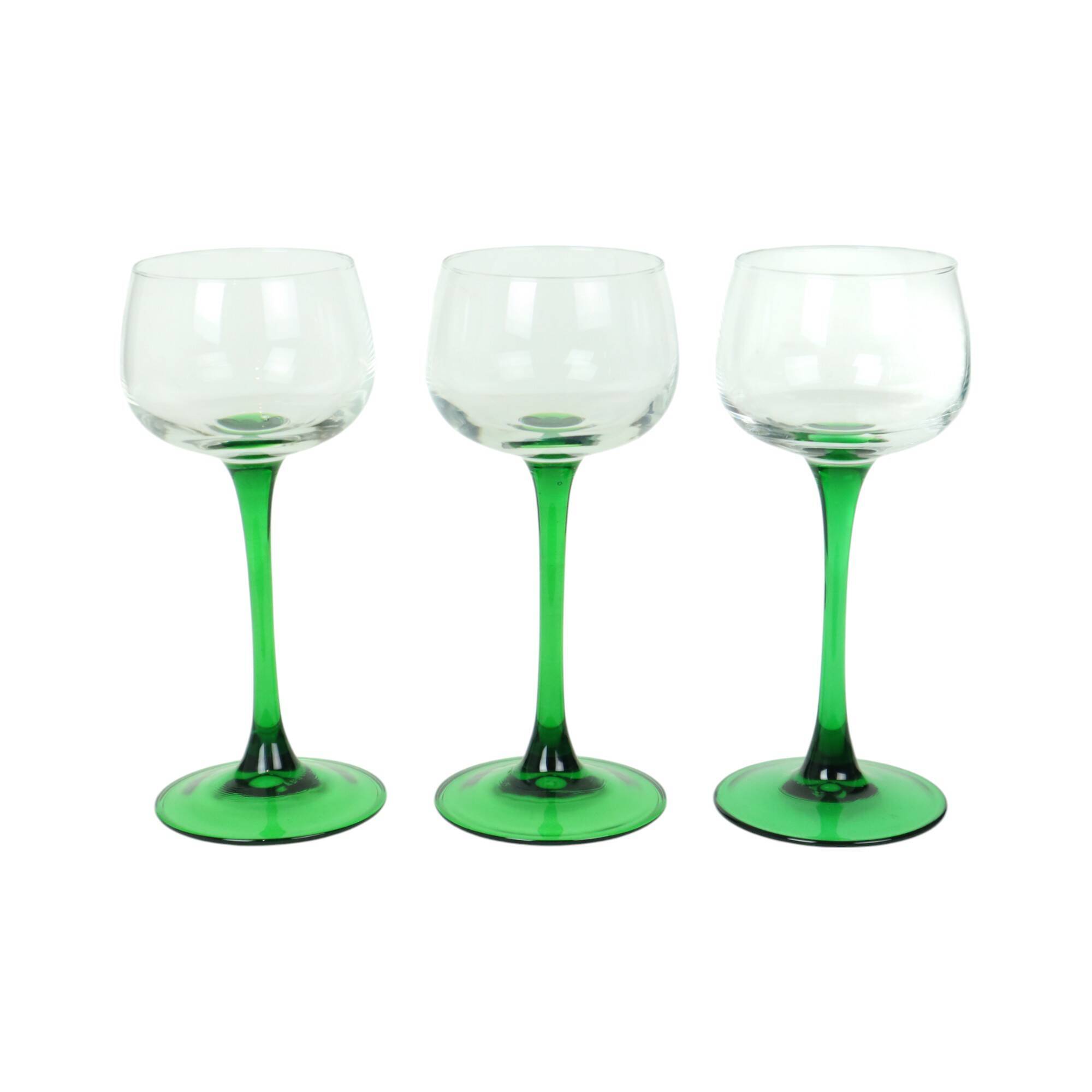 Set of 6 Vintage Luminarc Alsace Wine Glasses Narrow Green Base