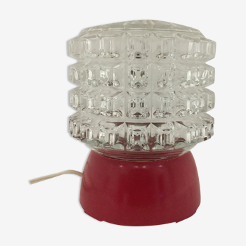 Vintage lamp in glass and red plastic year 1970