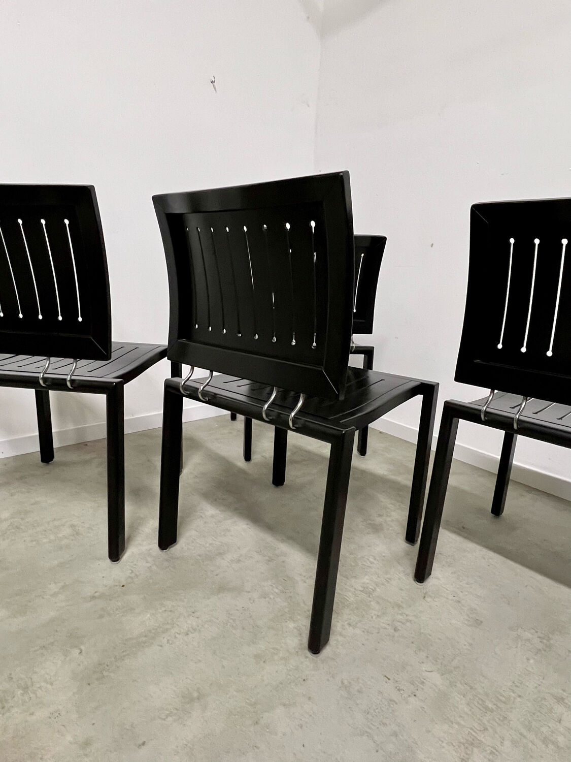 Lot 4 old vintage design chairs Dieticker Bruno Rey black wood year 70