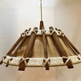 Suspension ceiling light scandinavian chandelier aka wood rope west germany rustic countryside