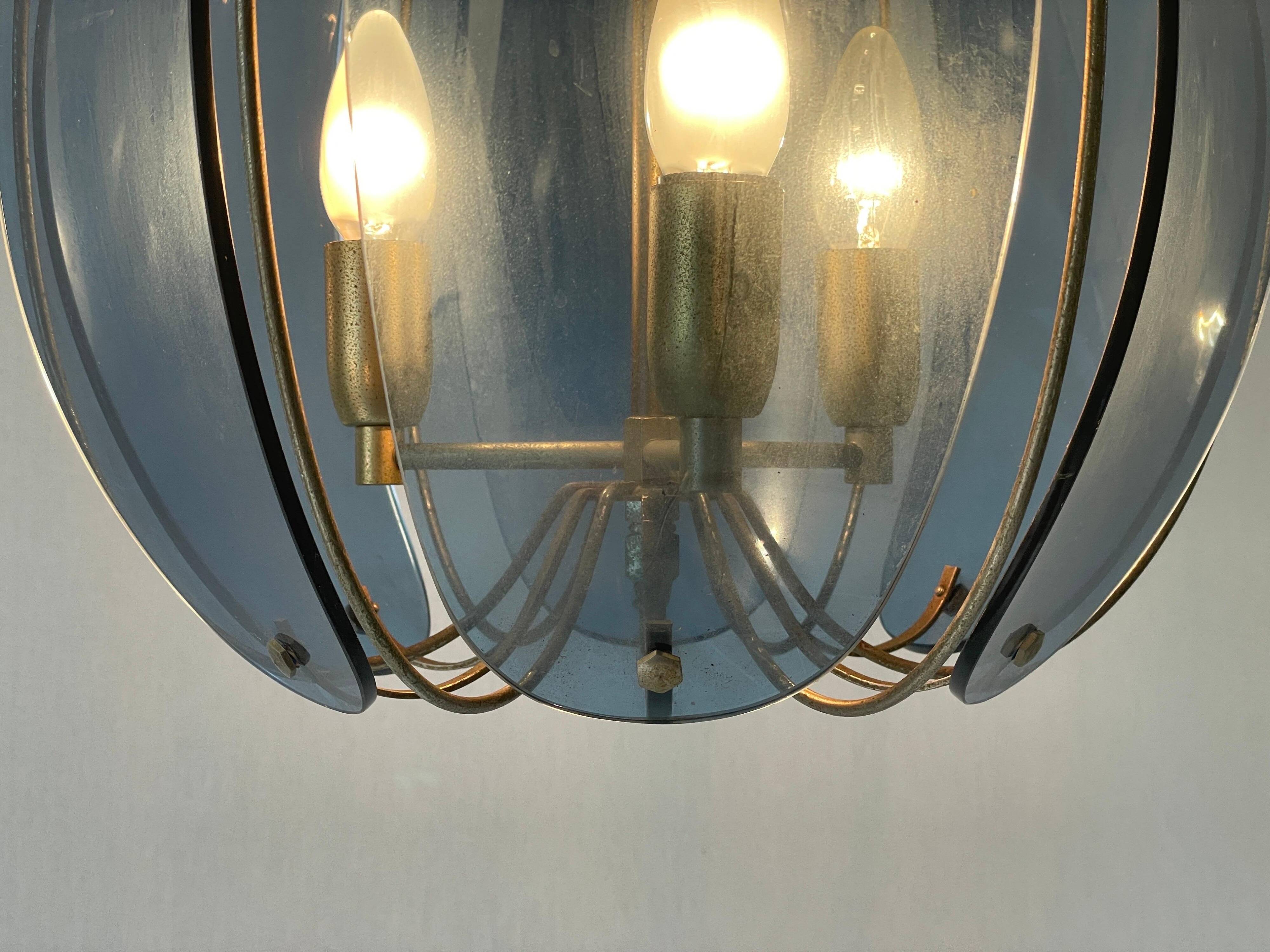 Blue glass ceiling light with exclusive Italian design by VECA, 1960s, Italy.