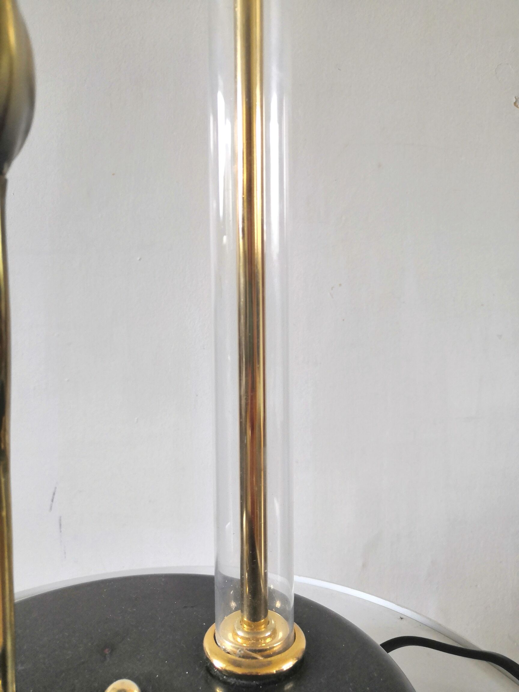 Lampe héron en laiton et tube verre design années 70