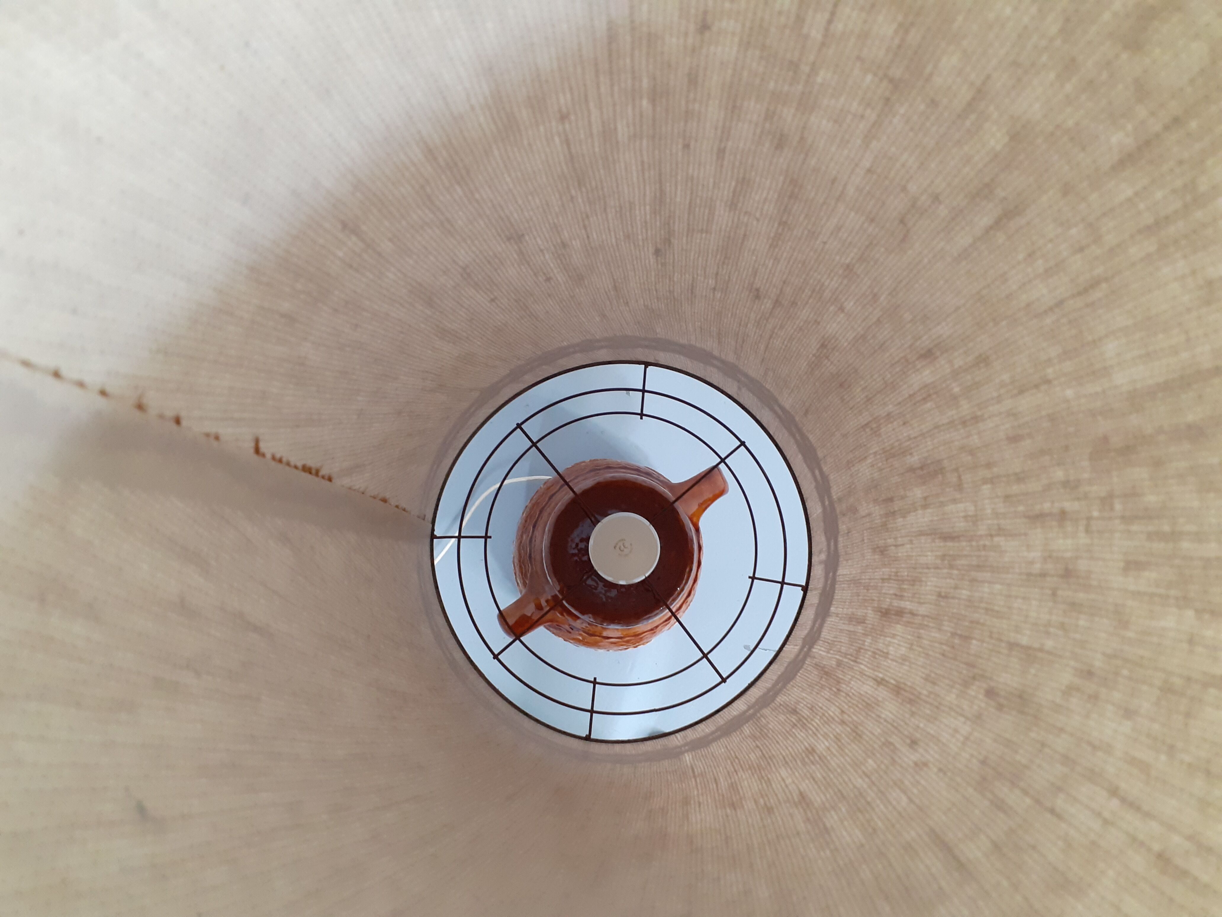 70s floor lamp with open ceramic foot and period lampshade