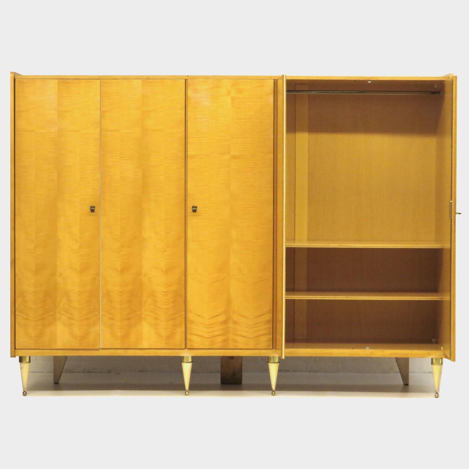 Large vintage mid century modern 5-door wardrobe in flamed maple, 1960s