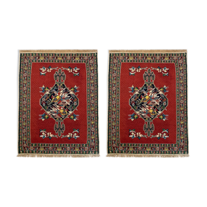 Paire de petit tapis rouge persan kilim tissé à la main kurdes senneh kilims tapis de salon - 80x110cm