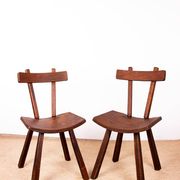 Brutalist pair of chairs in Elm in the style of Jean Touret 1950.