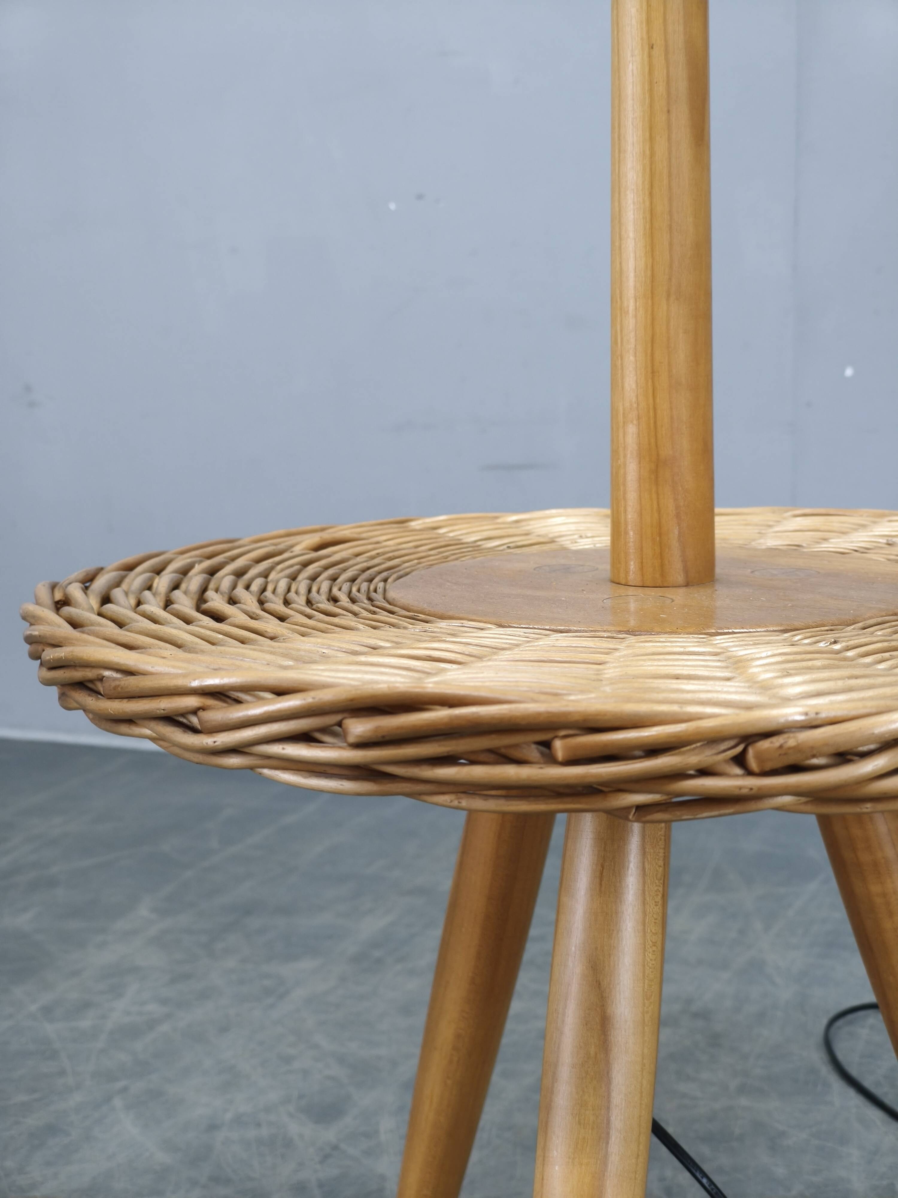 Jan Kalous ULUV Rattan Floor Lamp, Czechoslovakia 1960s