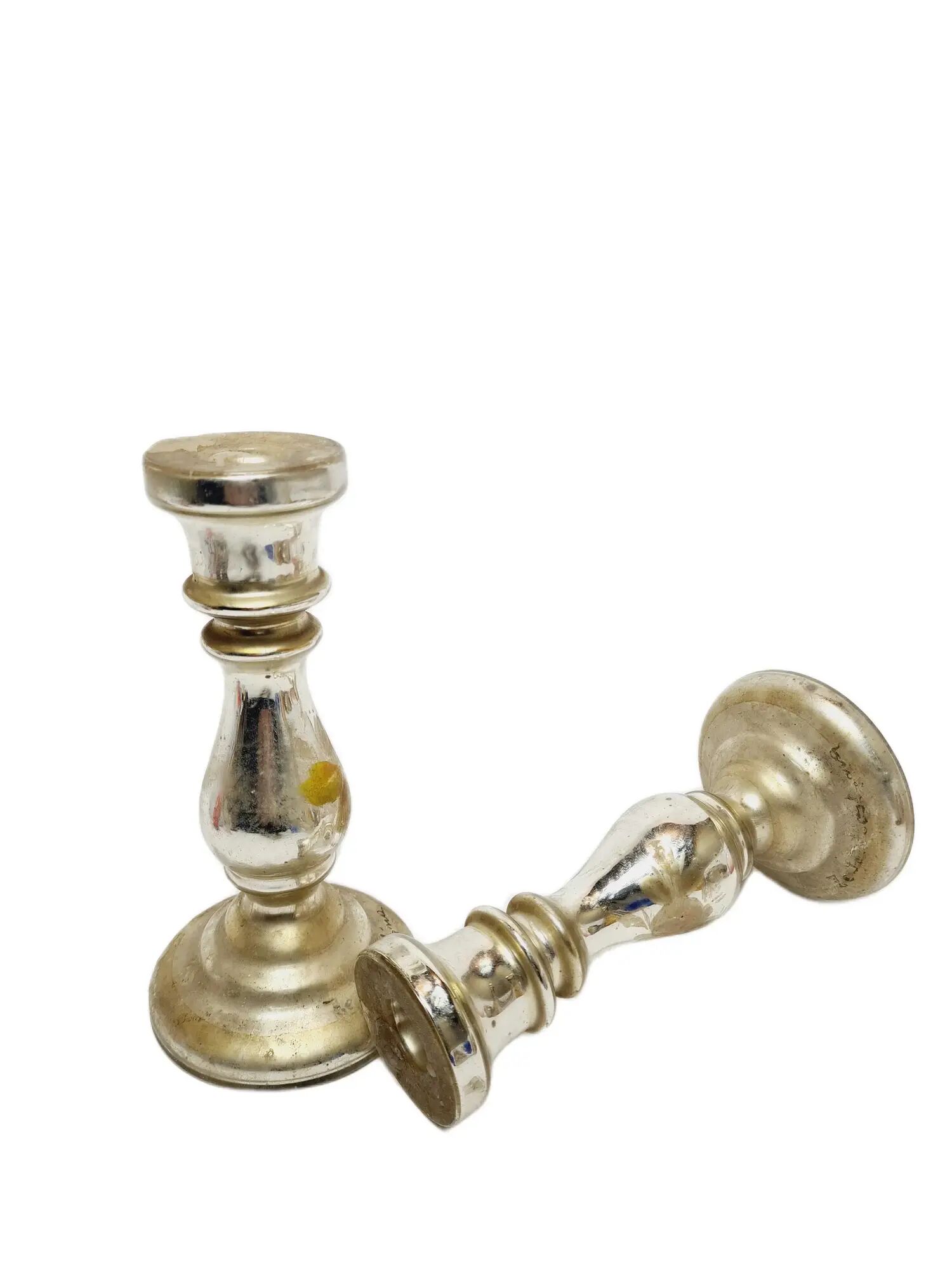 Pair of Candle Holders, Amalgam Glass