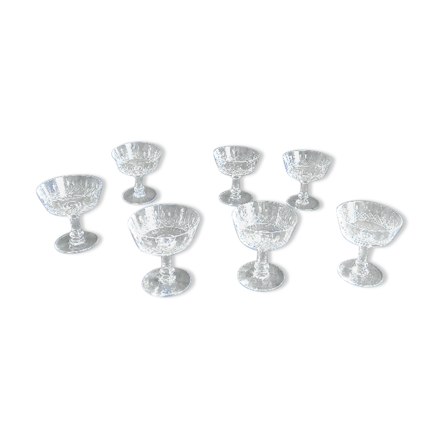 Set of 7 old champagne glasses in cut crystal