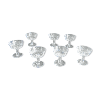 Set of 7 old champagne glasses in cut crystal