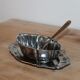 Antique silver-plated sauce boat with sauce spoon – Attached tray in Louis XV style