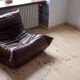 Togo armchair in dark brown shiny leather