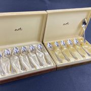 Complete set of 12 Louis XV style mocha spoons in silver-plated metal, Hermès