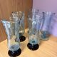 Set of 5 champagne flutes / hand-blown glass juice glasses.