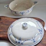 Iron earth soup tureen or vegetable dish bourgeois paris store model vieux lille blue garlands
