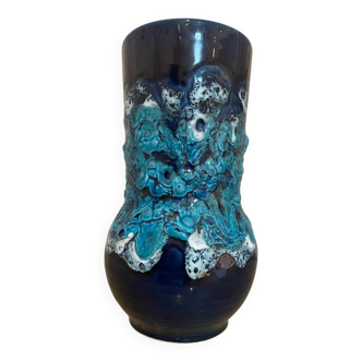 D’après BAY KERAMIK ou SCHEURICH, vase émaillé bleu