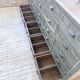 Patinated blue workshop furniture with XL drawers in oak and beech.