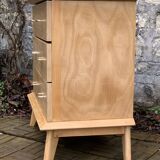 Vintage chest of drawers with compass feet, solid raw beech, 1960s