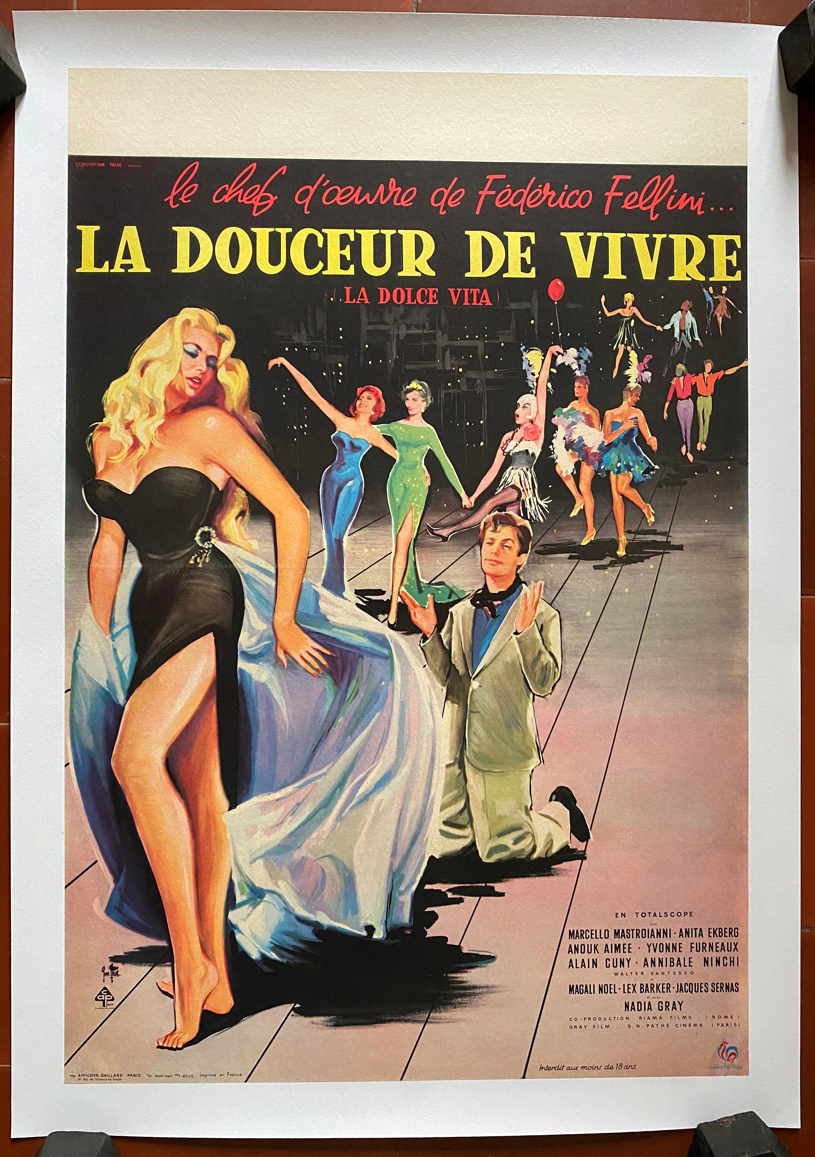 Original cinema poster La douceur de vivre Federico Fellini 1960