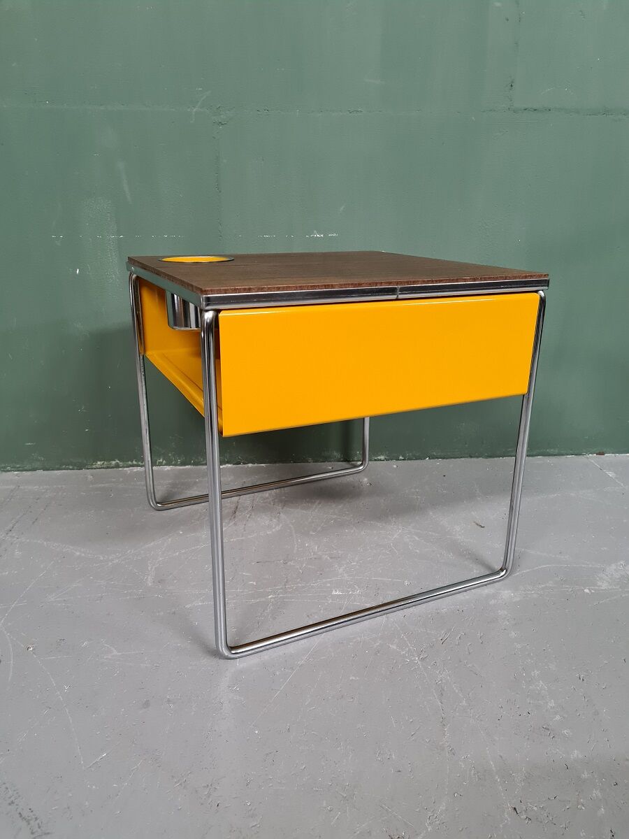 Vintage Design Wengé And Metal Side Table