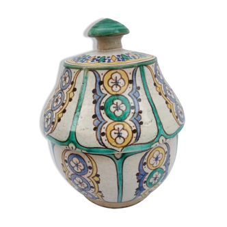 Old covered pot of oriental enamelled ceramic
