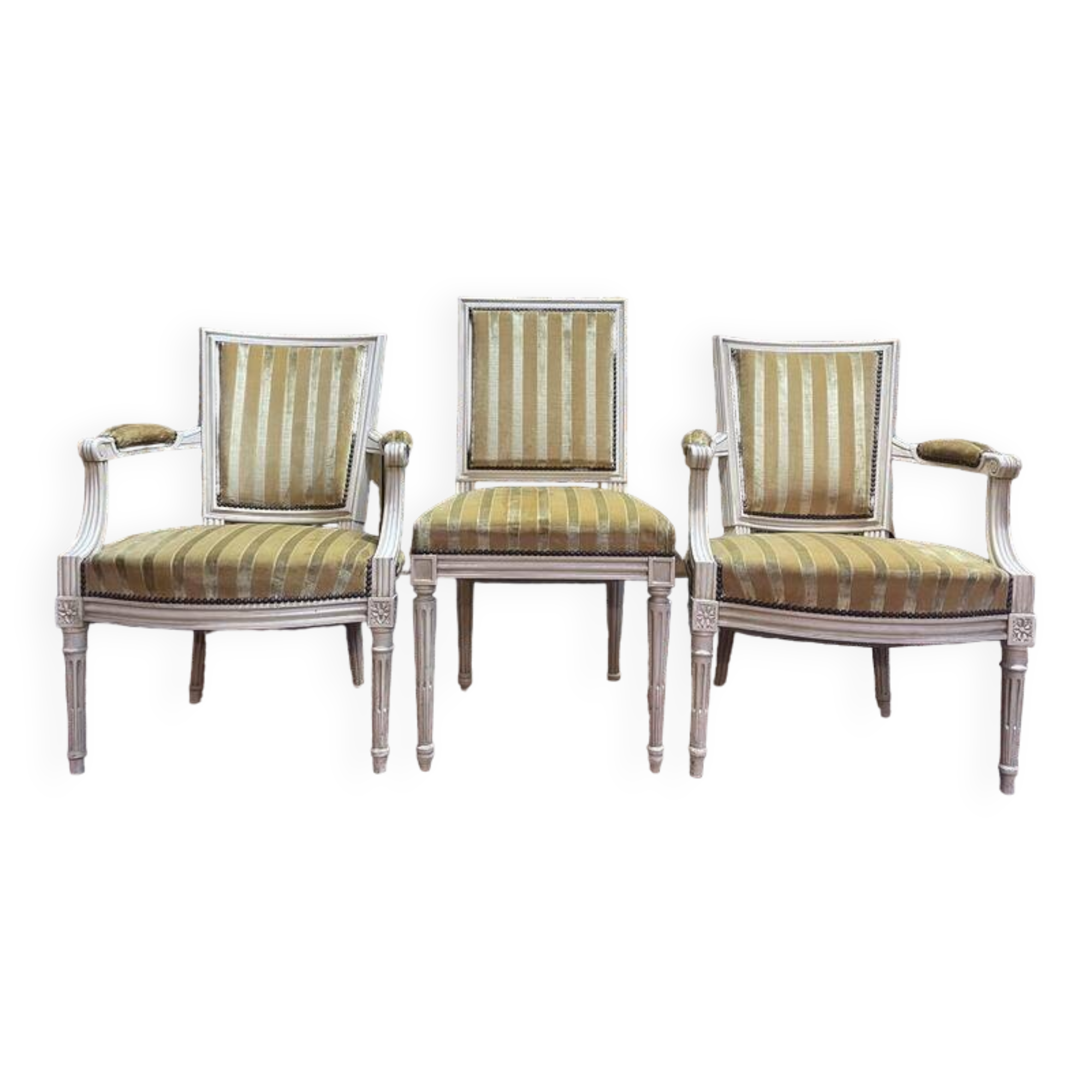 Pair of Louis XVI style cabriolet armchairs and Louis XVI chair