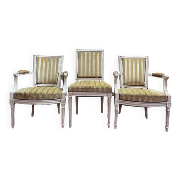 Pair of Louis XVI style cabriolet armchairs and Louis XVI chair