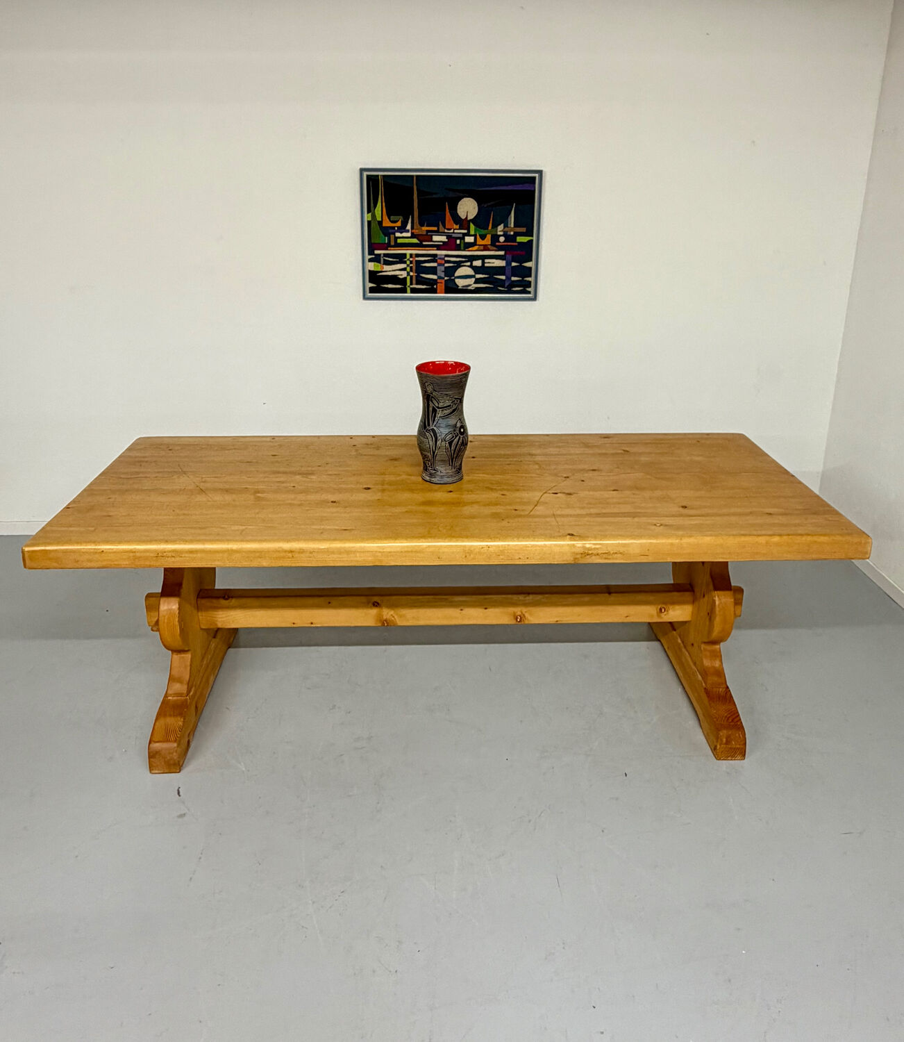 Vintage XXL farmhouse monastery pine table from the 1960s.