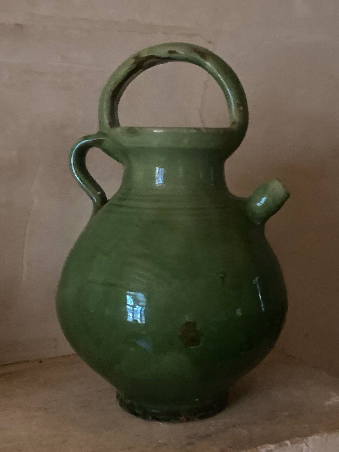 Green glazed earthenware jar