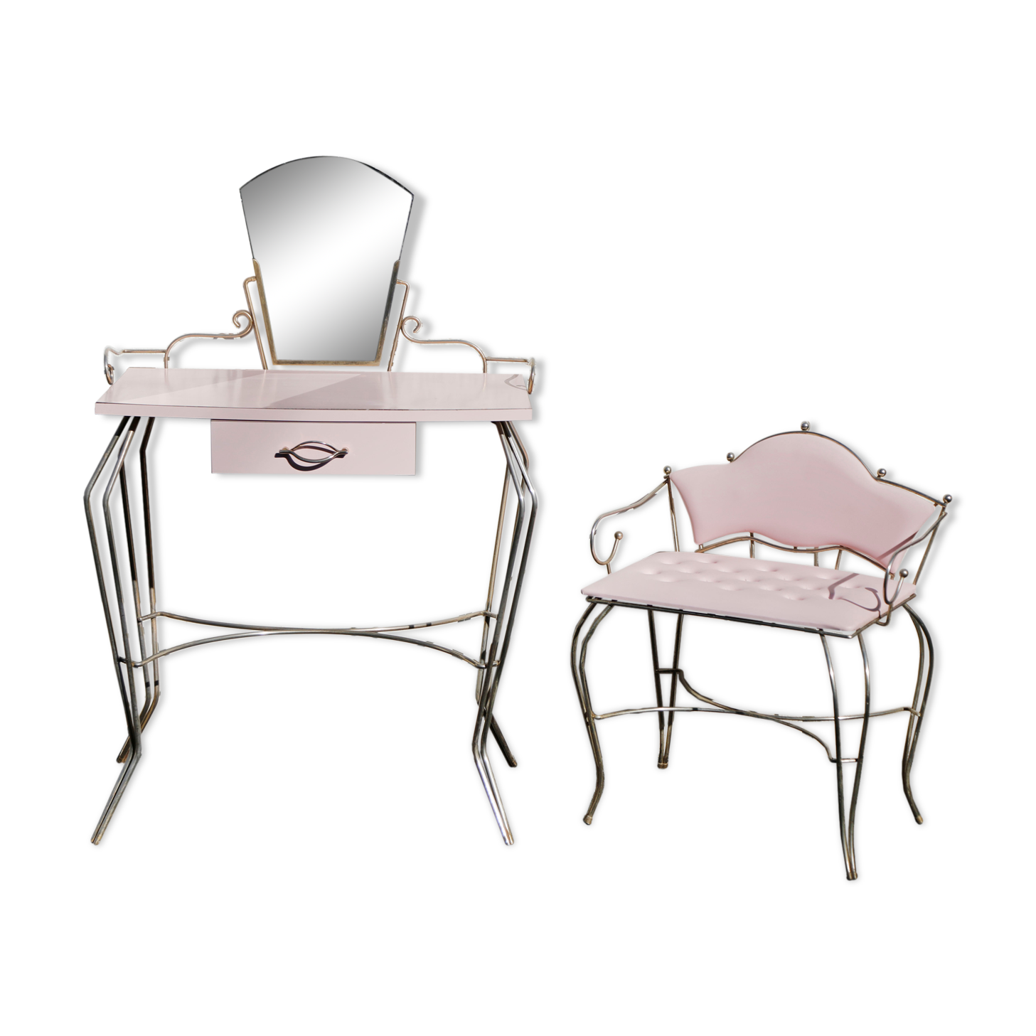 Pink shapeica serving table with chair 1960