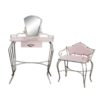 Pink shapeica serving table with chair 1960