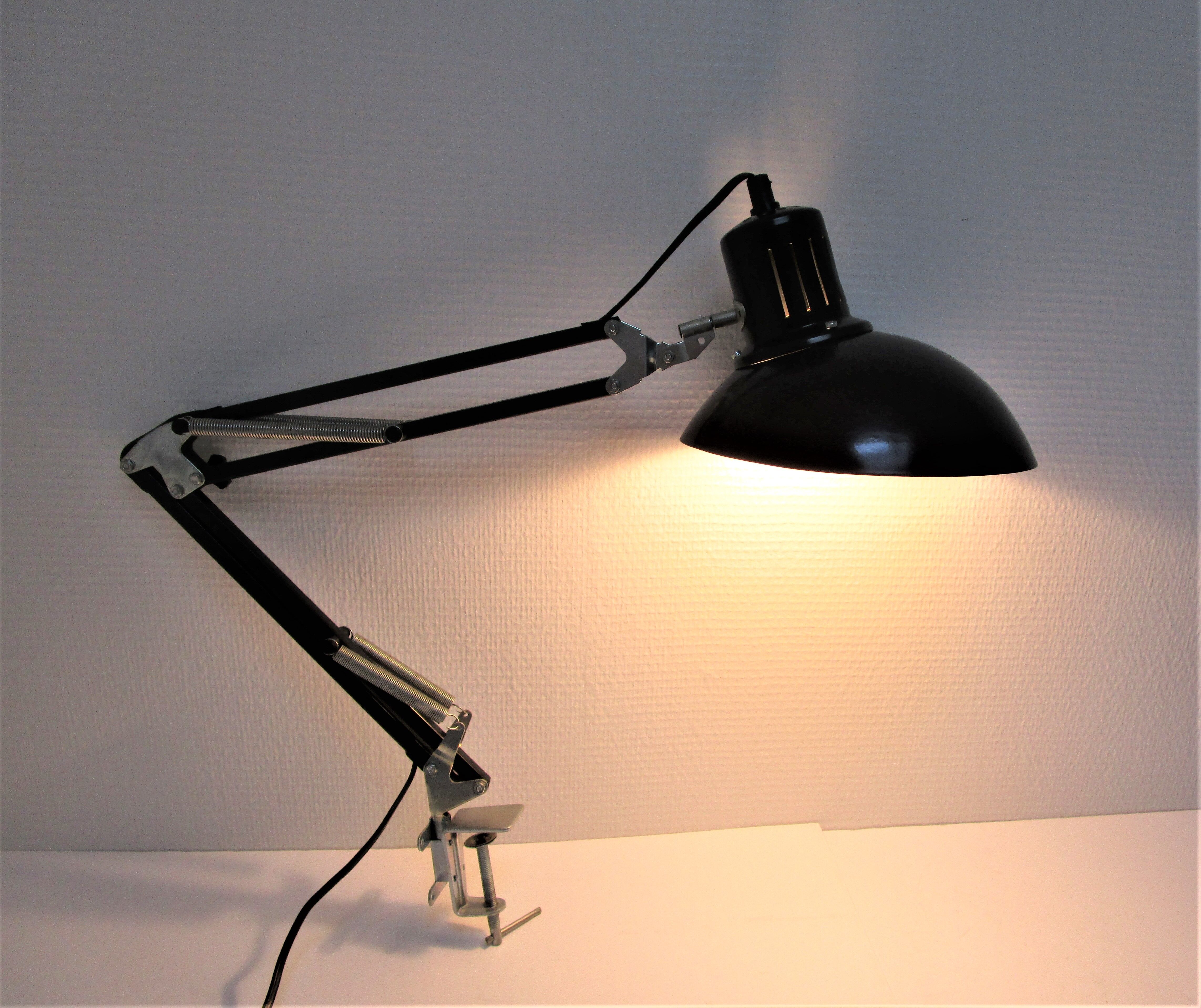 Lamp architect metal black design Aluminor vintage