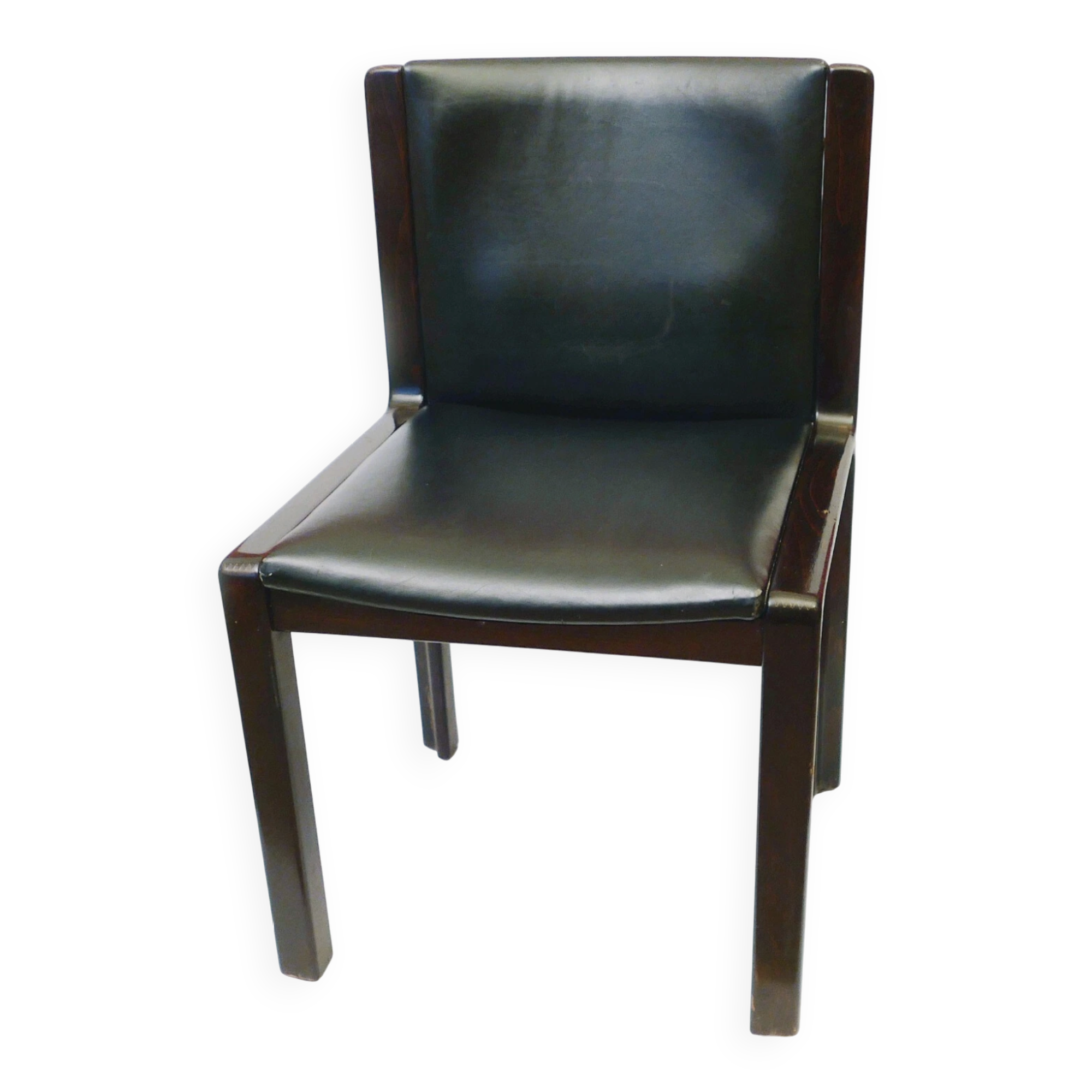 Chaise design scandinave  1960 en palissandre et cuir vintage des années 70