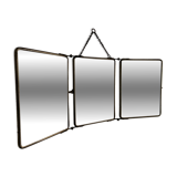 Vintage 1930s barber's triptych mirror, black beveled crystal - 28 x 70 cm