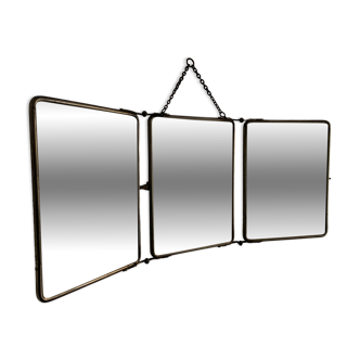 Miroir vintage 1930 triptyque barbier cristal biseauté noir - 28 x 70 cm