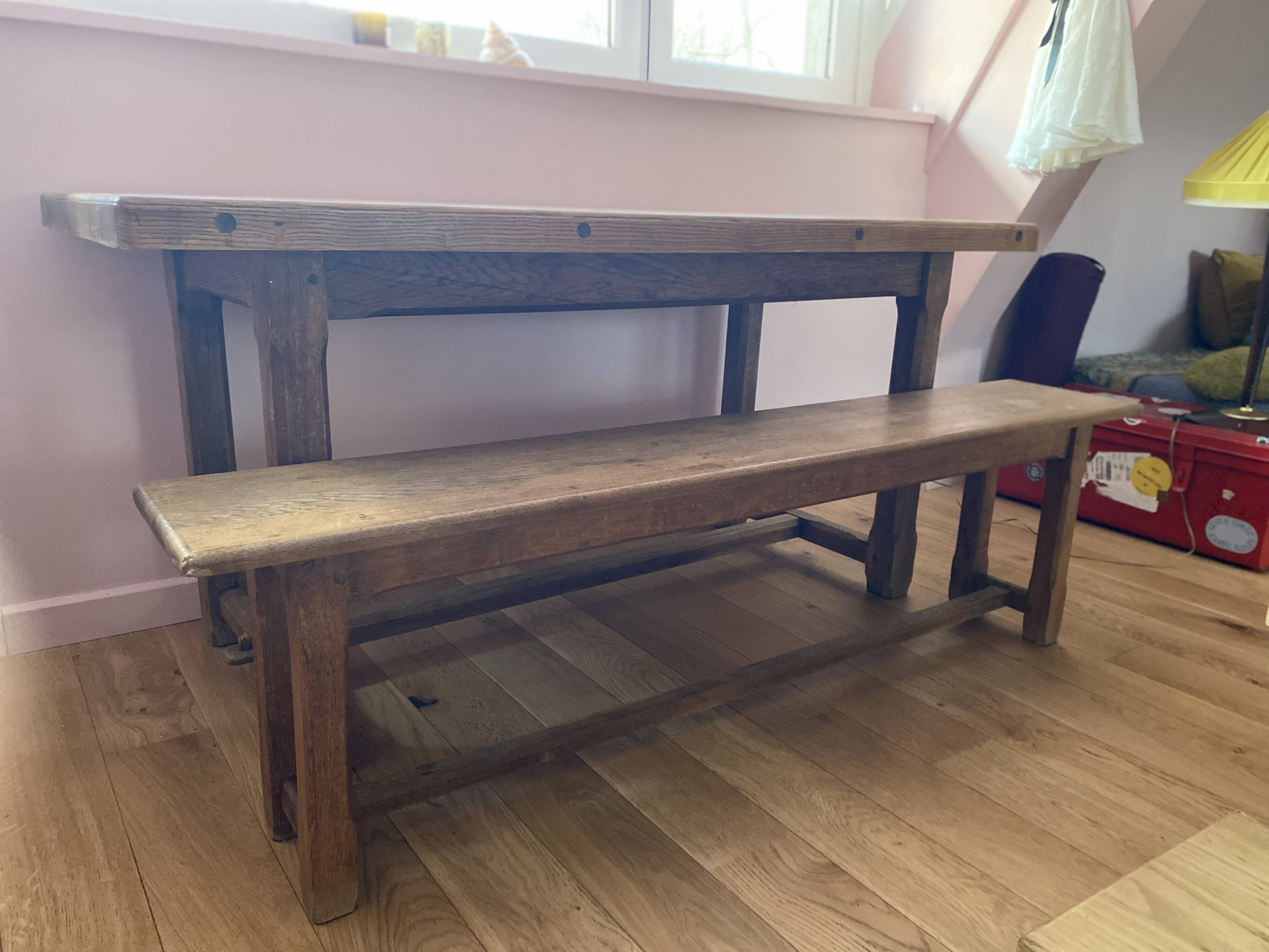 Solid elm wood farmhouse table and bench set