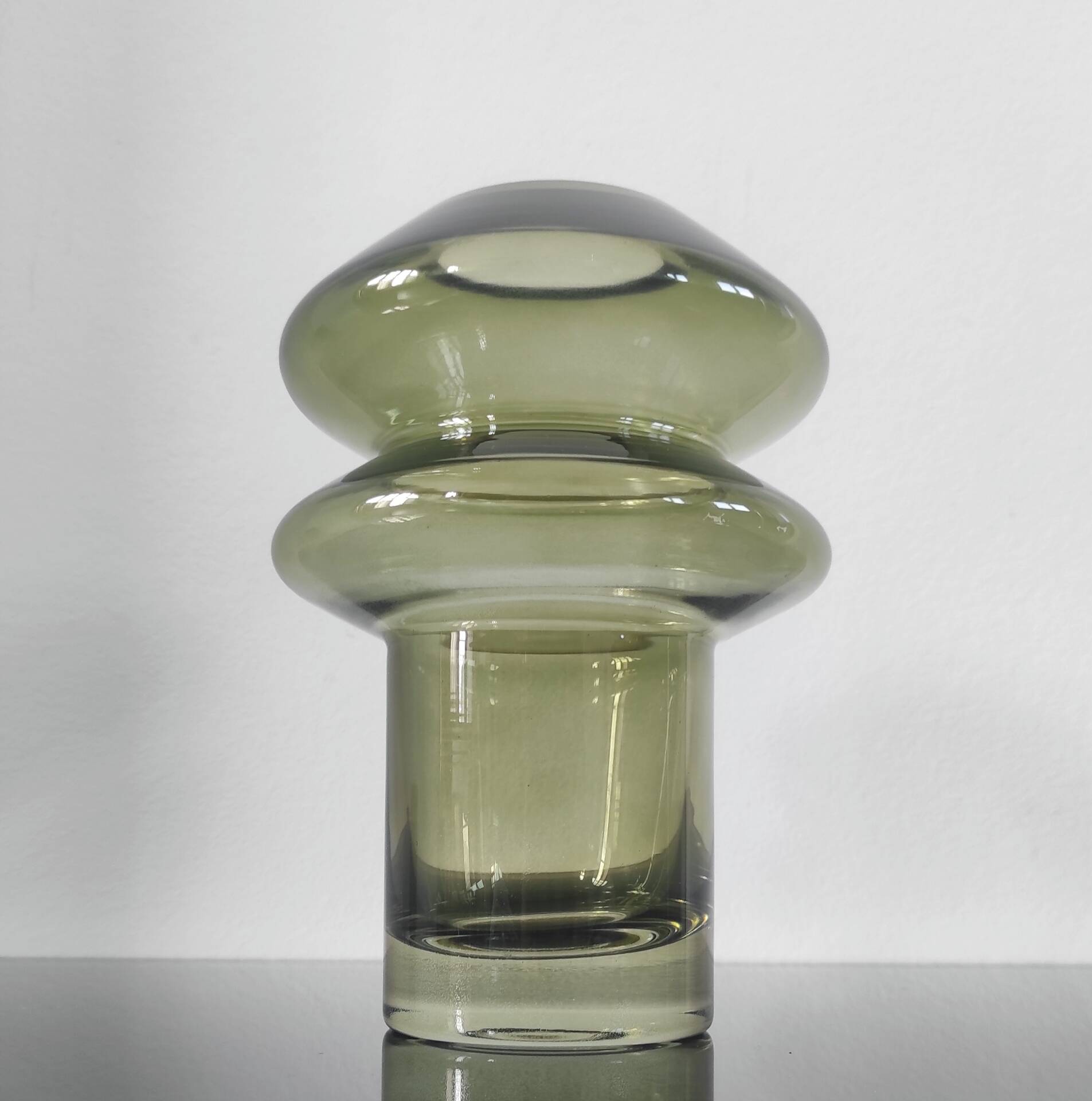 Sculptural vase in olive green glass