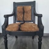 Character armchair in black wood and animal skin #CHMR