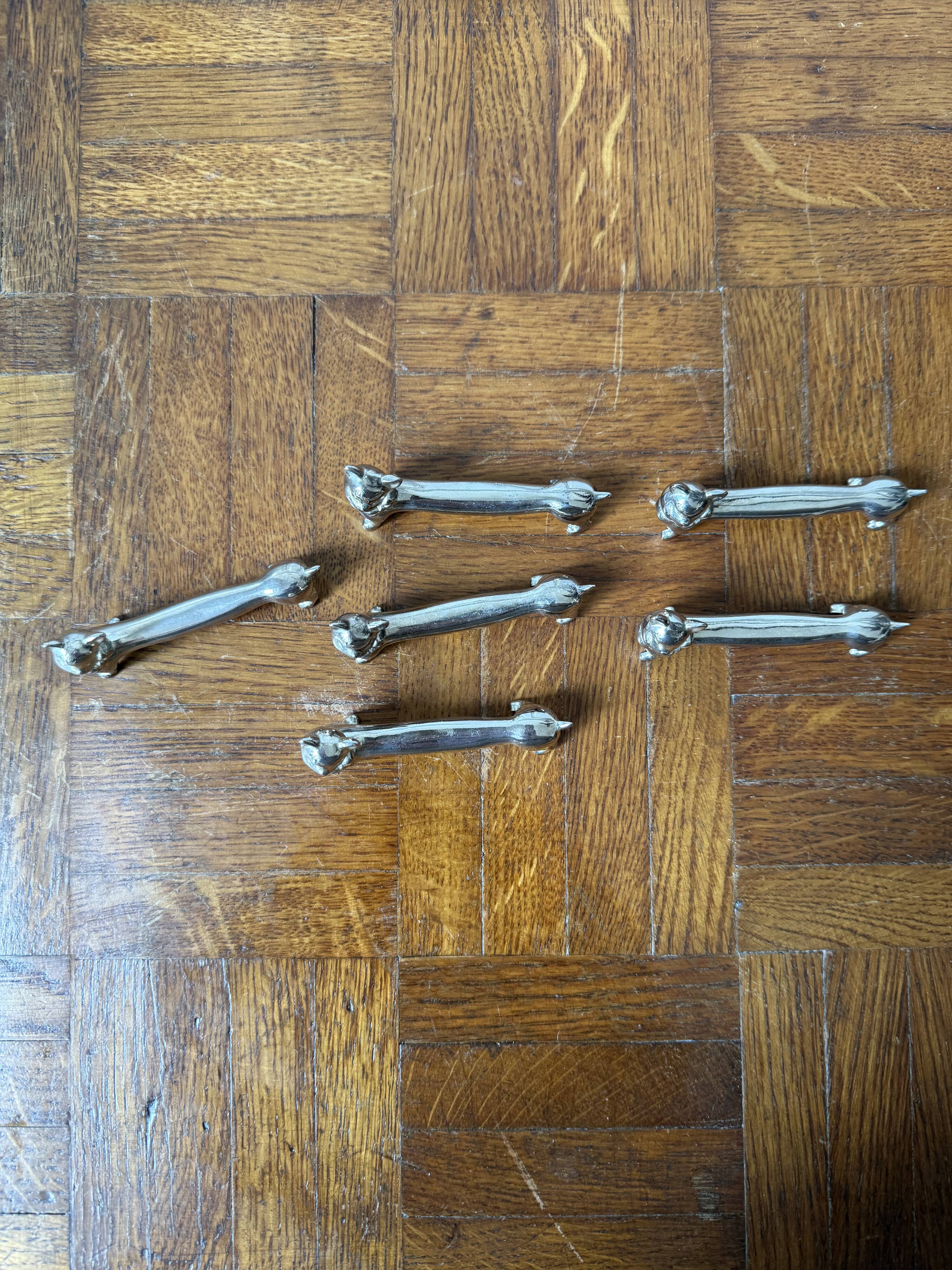 Set of 6 silver-plated cat knife rests