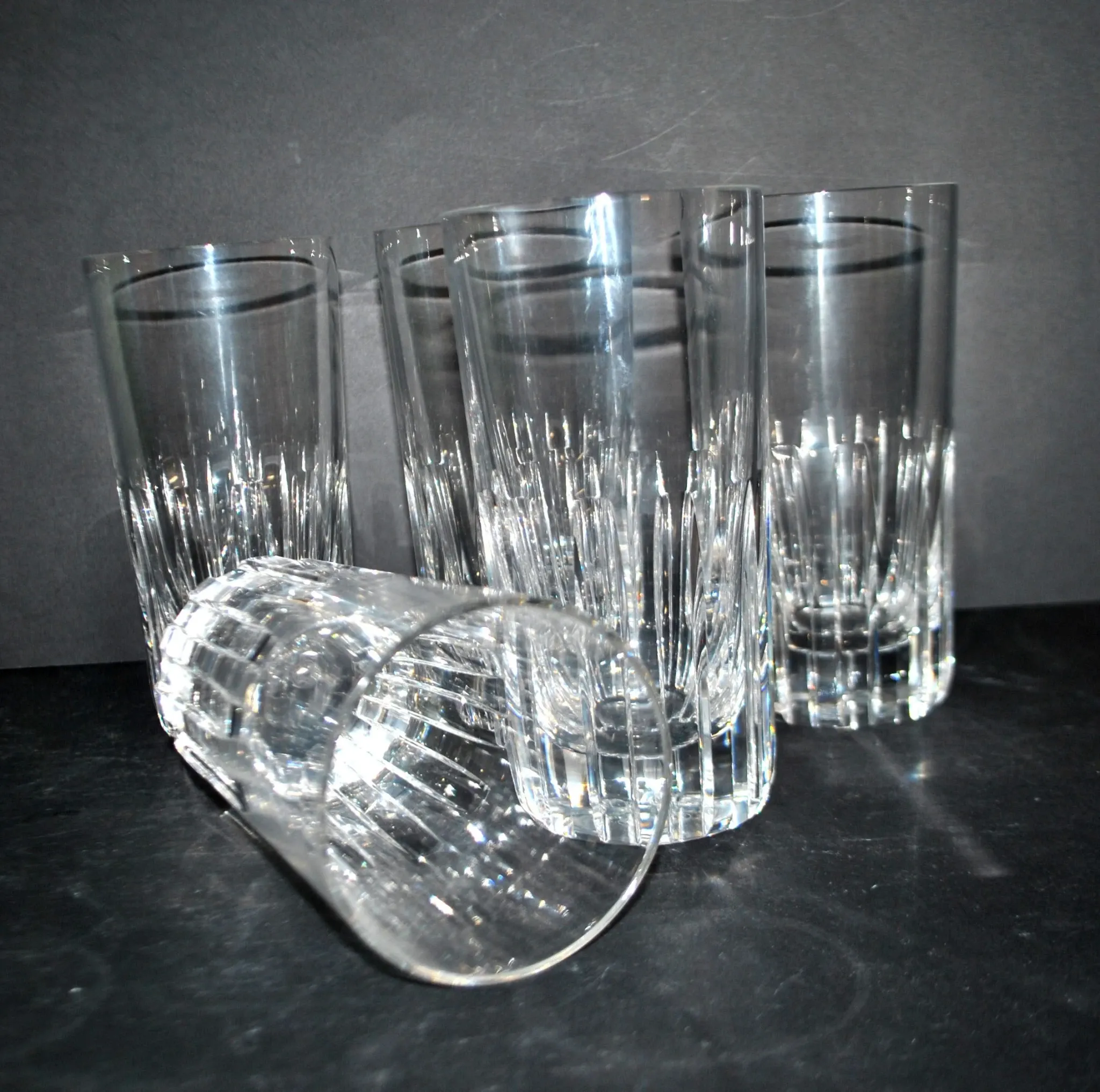 Baccarat lot of 5 Rotary glasses whisky long drink cut crystal signed