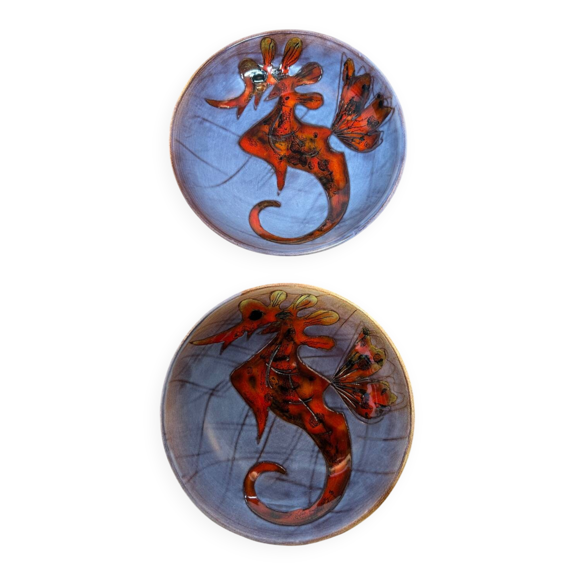 Set of 2 Seahorse plates by Monique Brunner in Vence