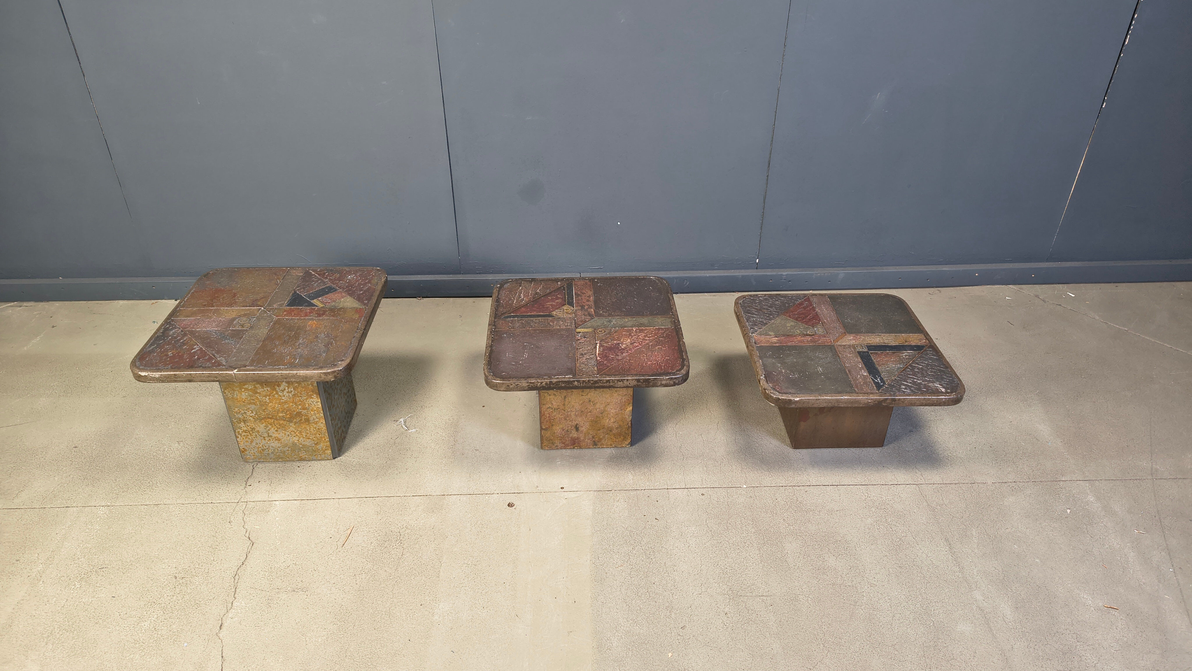 Vintage brutalist slate stone nesting tables by Design Studio Stam, 1990s