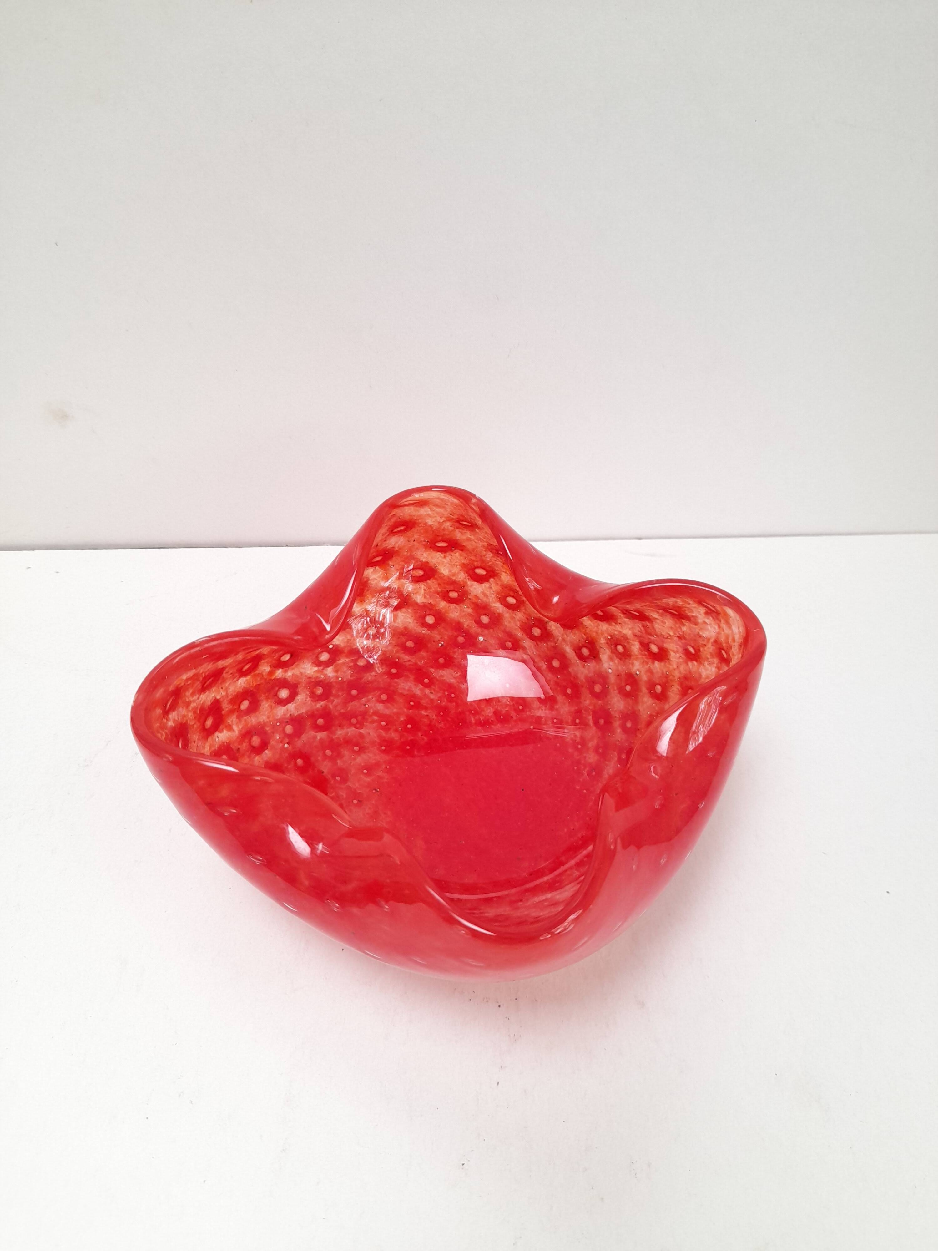 Red bullicante Murano glass catchall signed