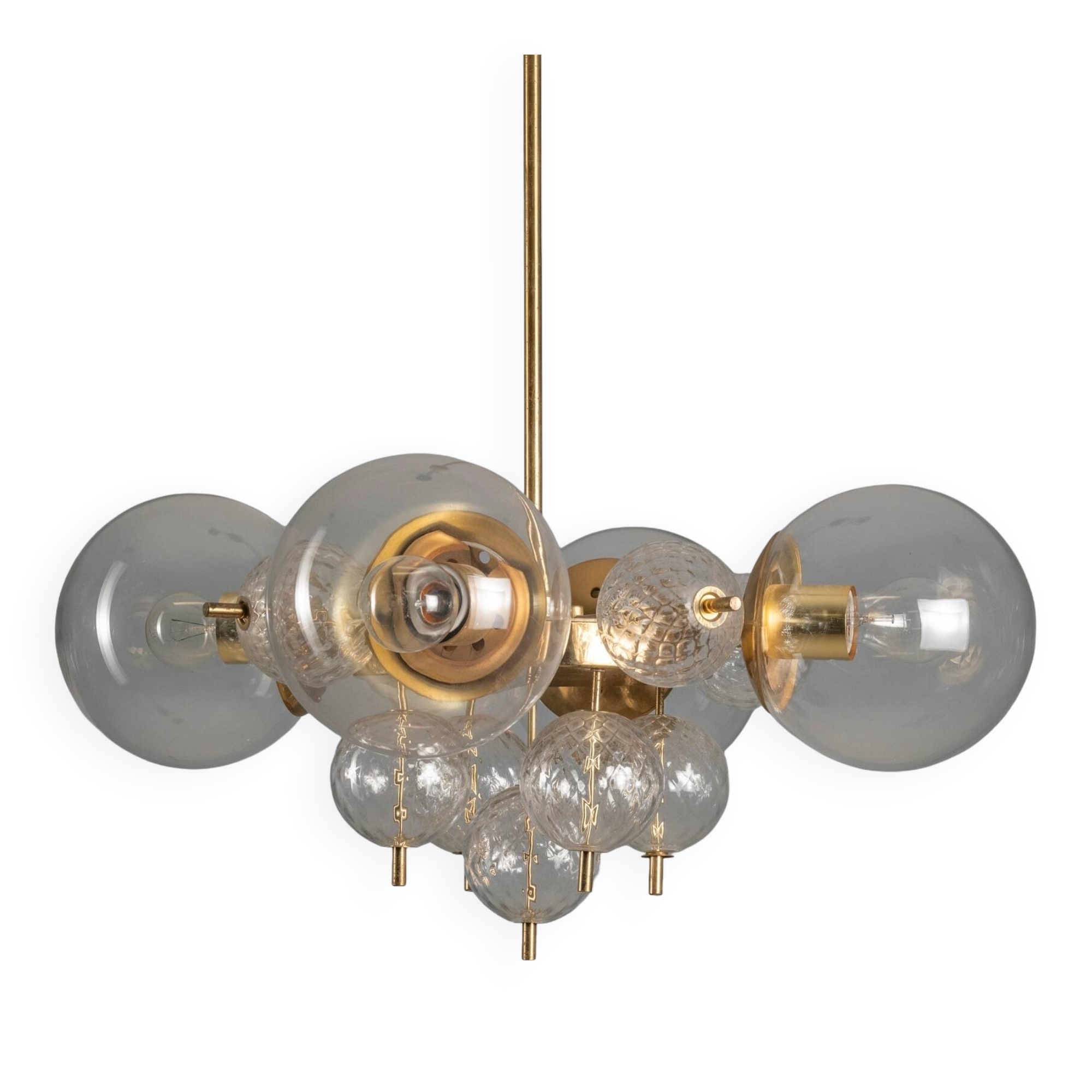 Glass and brass chandelier, Jaroslav Bejvl, 1970s, Czechoslovakia