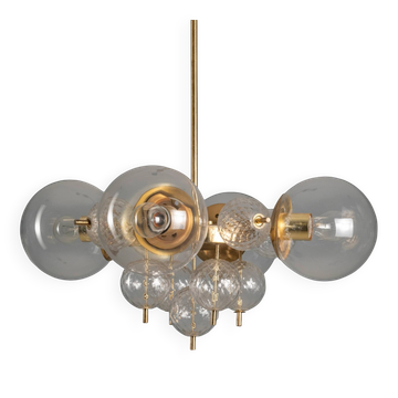 Glass and brass chandelier, Jaroslav Bejvl, 1970s, Czechoslovakia