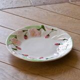 Vintage Portuguese earthenware dish with strawberries and pink flowers