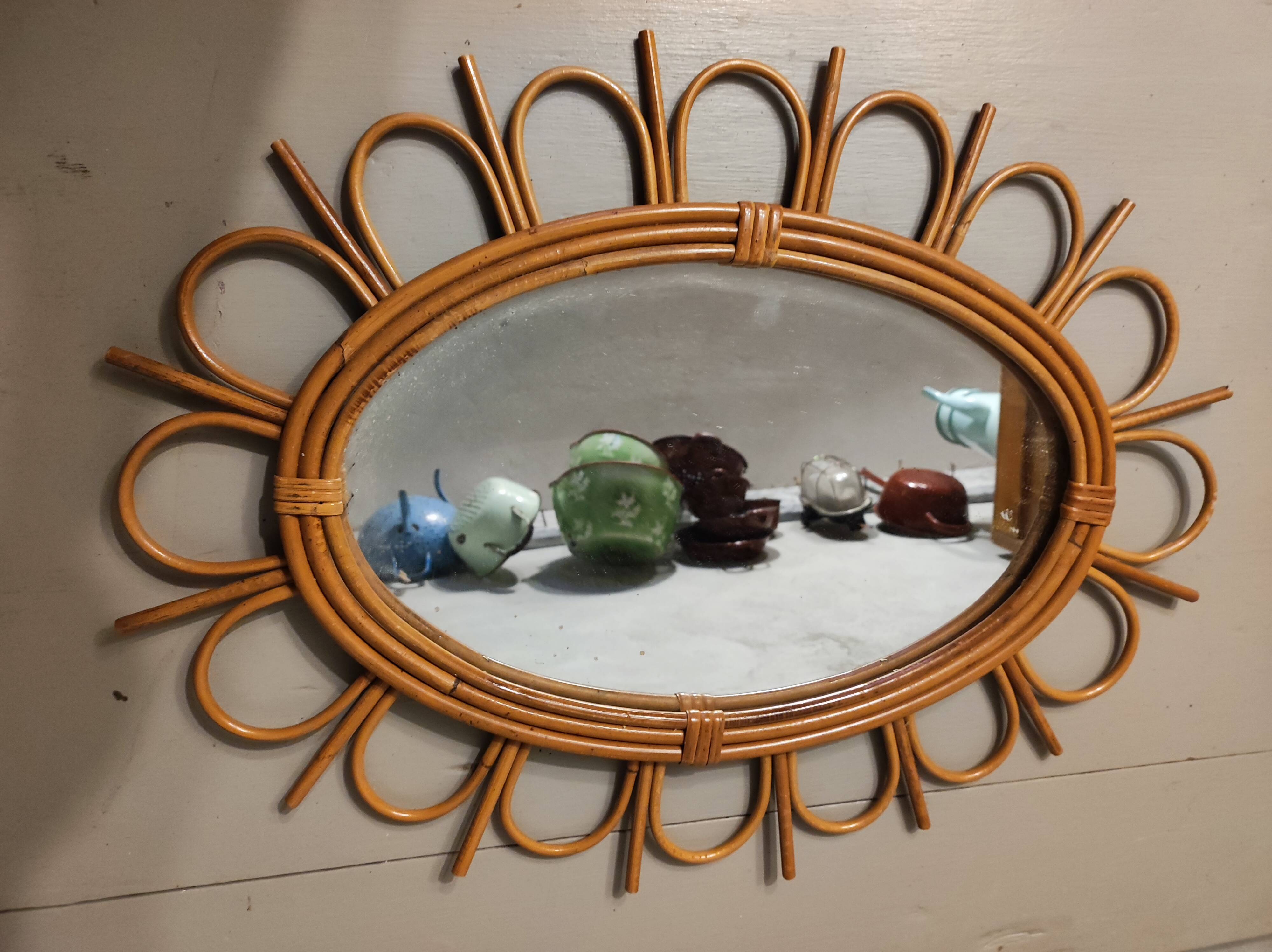 Oval rattan mirror, 1960