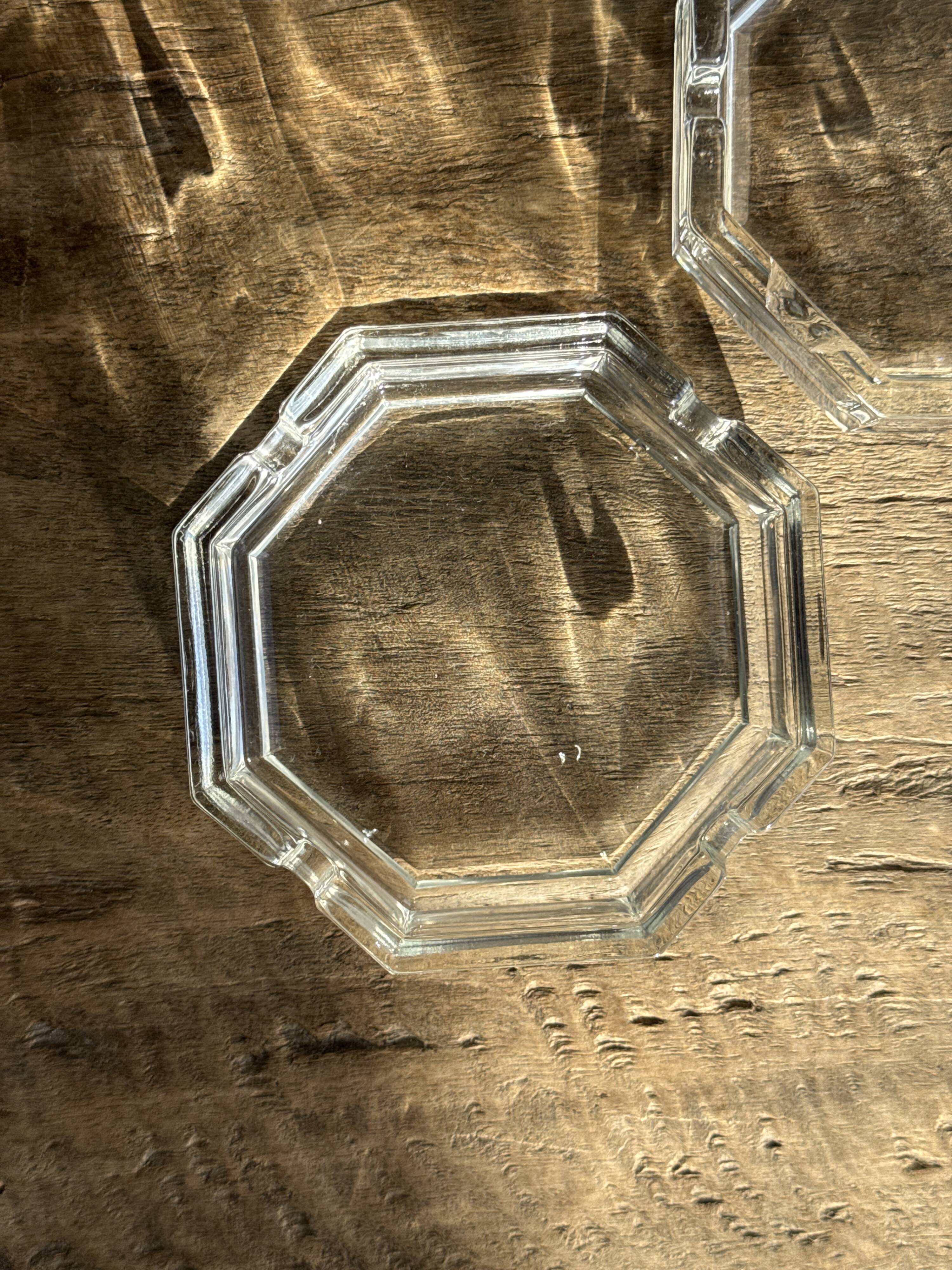 Set of 2 vintage octagonal glass ashtrays D11 H3.5